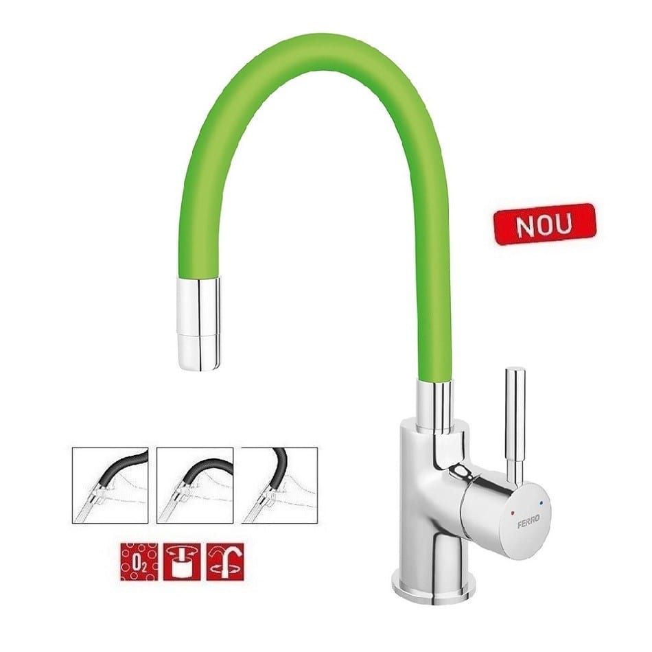 Baterie Bucatarie Ferro Zumba BZA4G Pipa Flexibila Verde