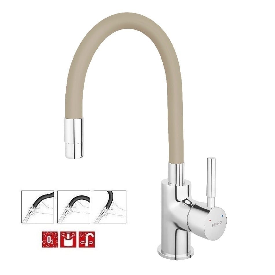 Baterie Bucatarie Ferro Zumba BZA4P Pipa Flexibila Bej