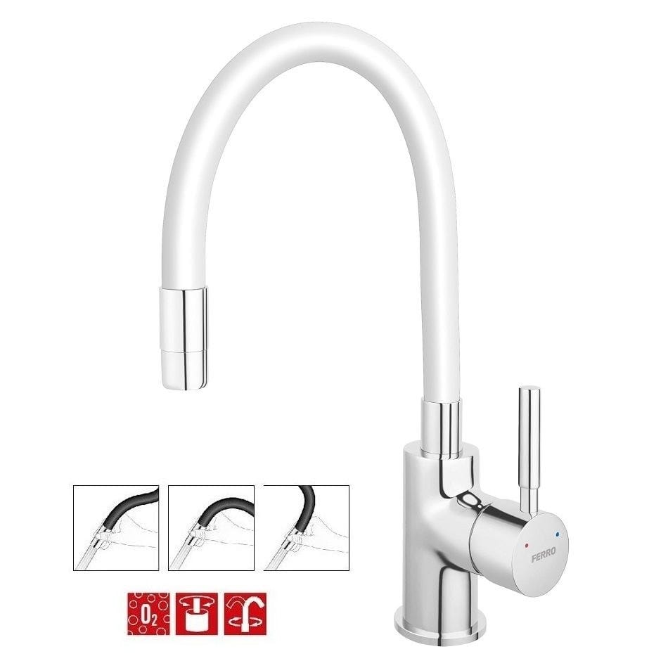 Baterie Bucatarie Ferro Zumba BZA4W Pipa Flexibila Alb