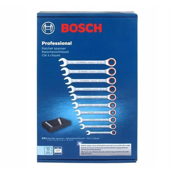 Set 10 chei fixe inelare cu clichet, 8/10/12/13/14/15/16/17/18/19mm Bosch Professional 1600A02AU0