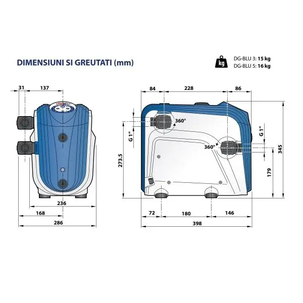 Pompa Hidrofor Electronic Pedrollo DG-BLU 5, 1100W, 7800l/h, Hmax 60m